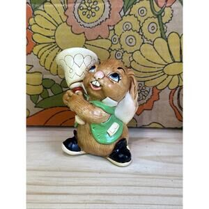 Vintage Pendelfin Bunny Rabbit Figurine CLANGER + Bell ~ Red & Green Christmas